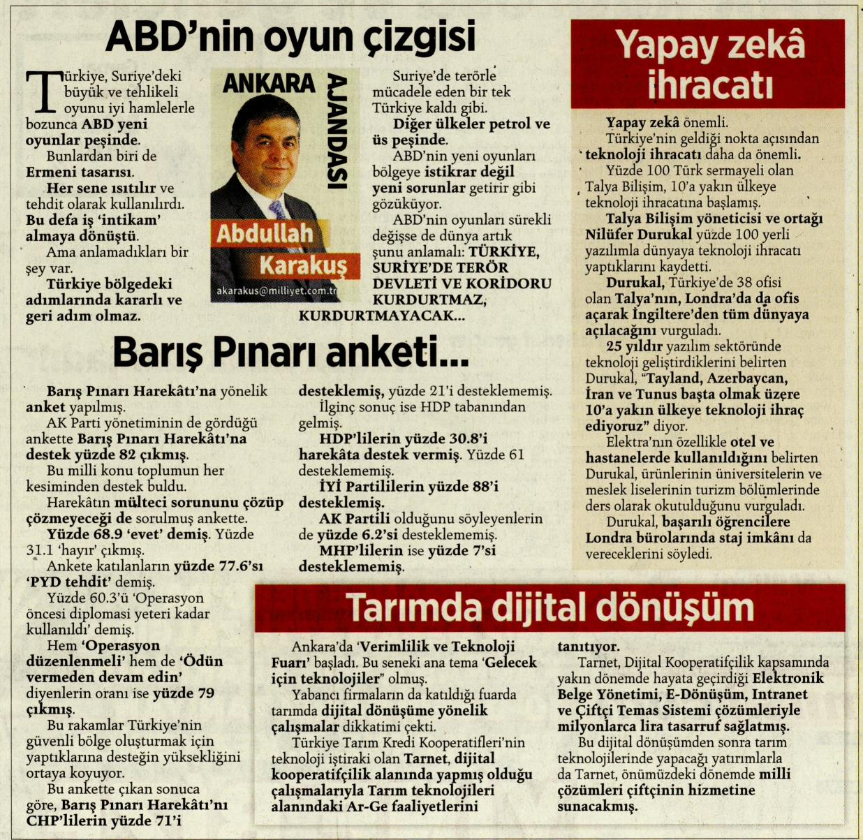 Yapay Zeka İhracatı (Milliyet Gazetesi – 02.11.2019)