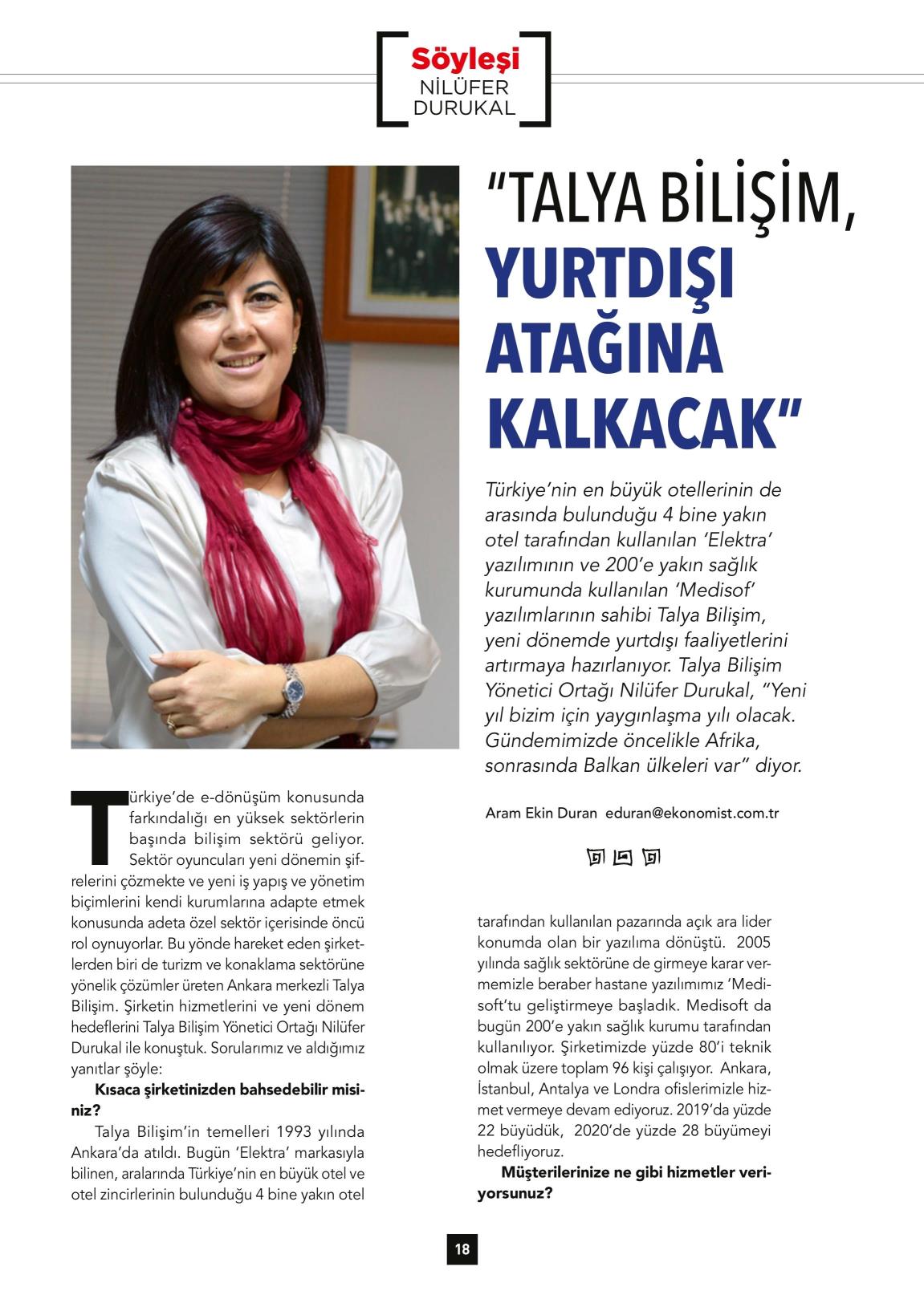 Talya Bilişim Yurtdışı Atağına Kalkacak – Ekonomist Dergisi Aralık 2019