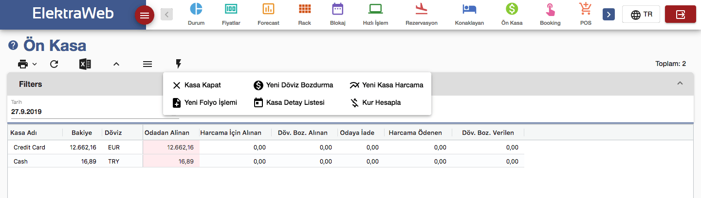 Otel Programı Ön Kasa-Elektraweb Otel Yönetim Sistemi & Otel Yazılımı