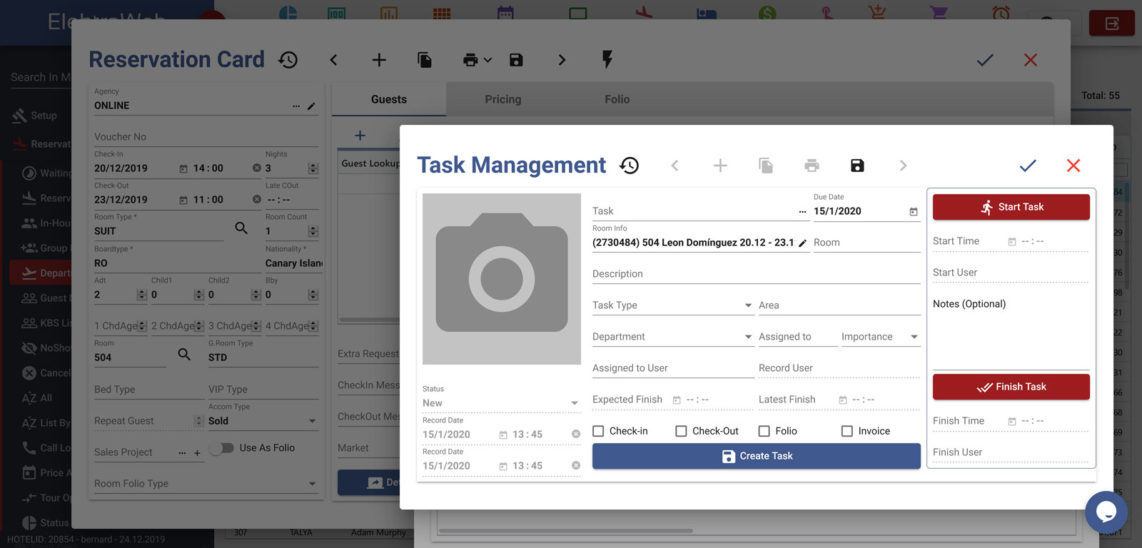 Hotel Program Fully-Featured PMS-Elektraweb Hotel Management System Task Management