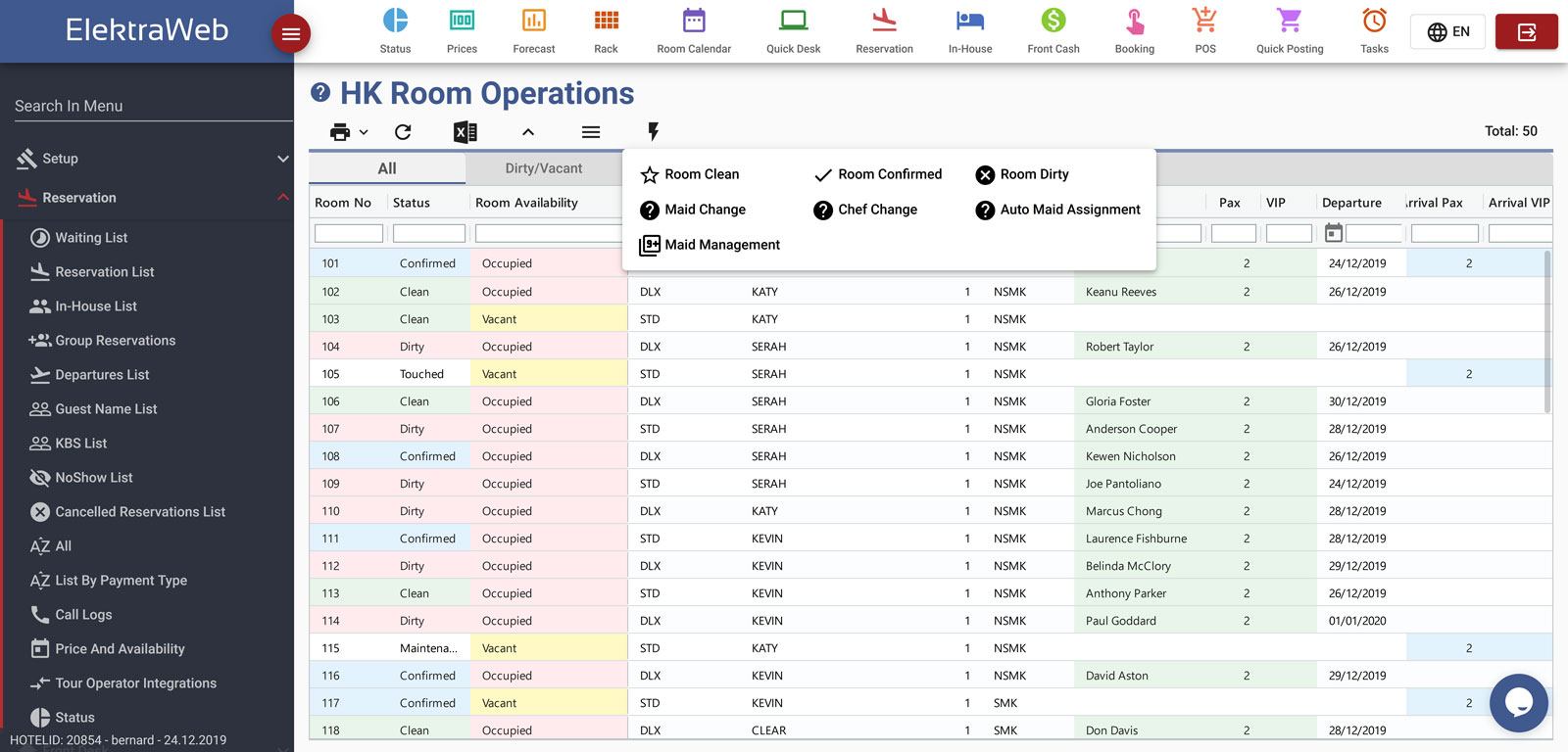 Hotel Program Housekeeping Operations-Elektraweb Hotel Management System & Hotel Software