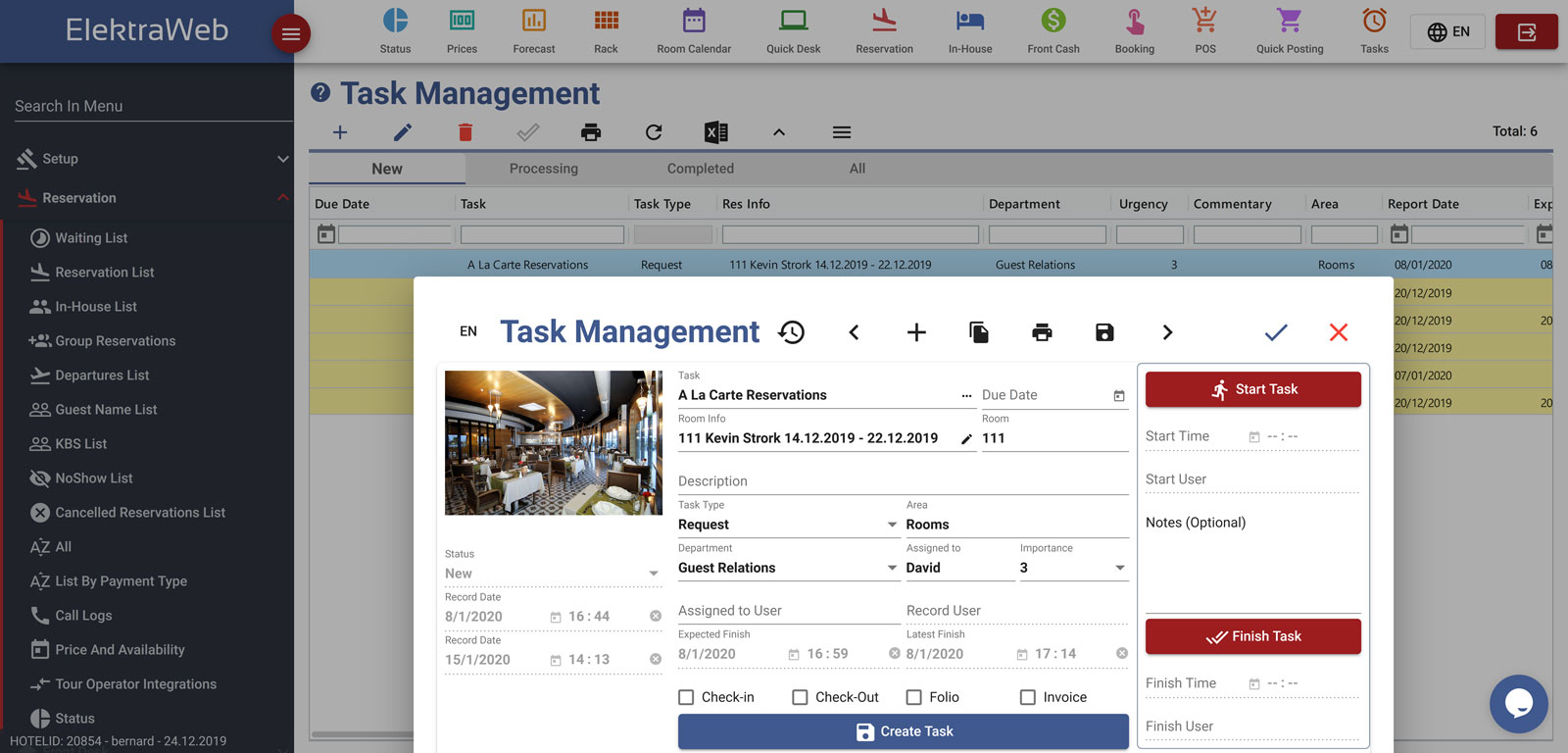 Hotel Program Task Management-Elektraweb Hotel Management System & Hotel Software