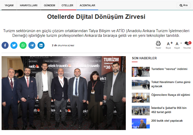 Otellerde Dijital Dönüşüm Zirvesi (turizmnews.com – 20.03.2022)