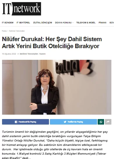 Nilüfer Durukal: Her Şey Dahil Sistem Artık Yerini Butik Otelciliğe Bırakıyor (IT Network – 15.08.2022)