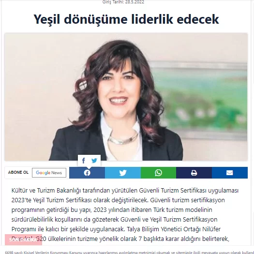 Yeşil dönüşüme liderlik edecek (Sabah.com.tr – 28.05.2022)